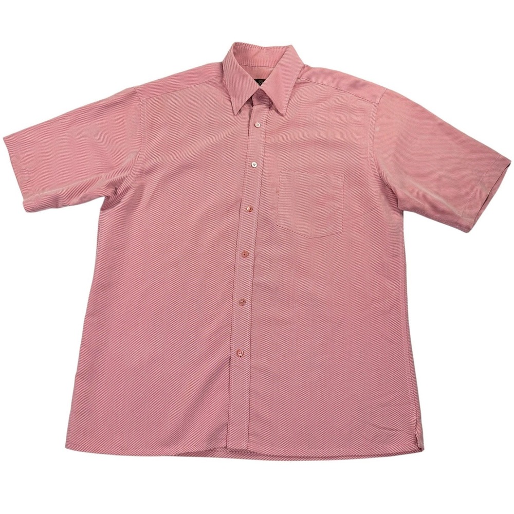 Bugatchi Uomo Button Down Shirt Mens Large Pink Short Sleeve Ribbed Excellent